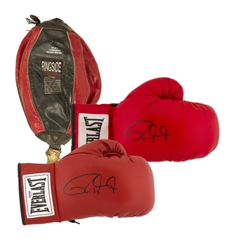 Roy Jones Jr. Signed Three-Piece Gloves and Speed Bag Lot (3)